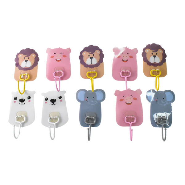 Wall Mounted Cartoon Self Adhesive Hooks Set of 10