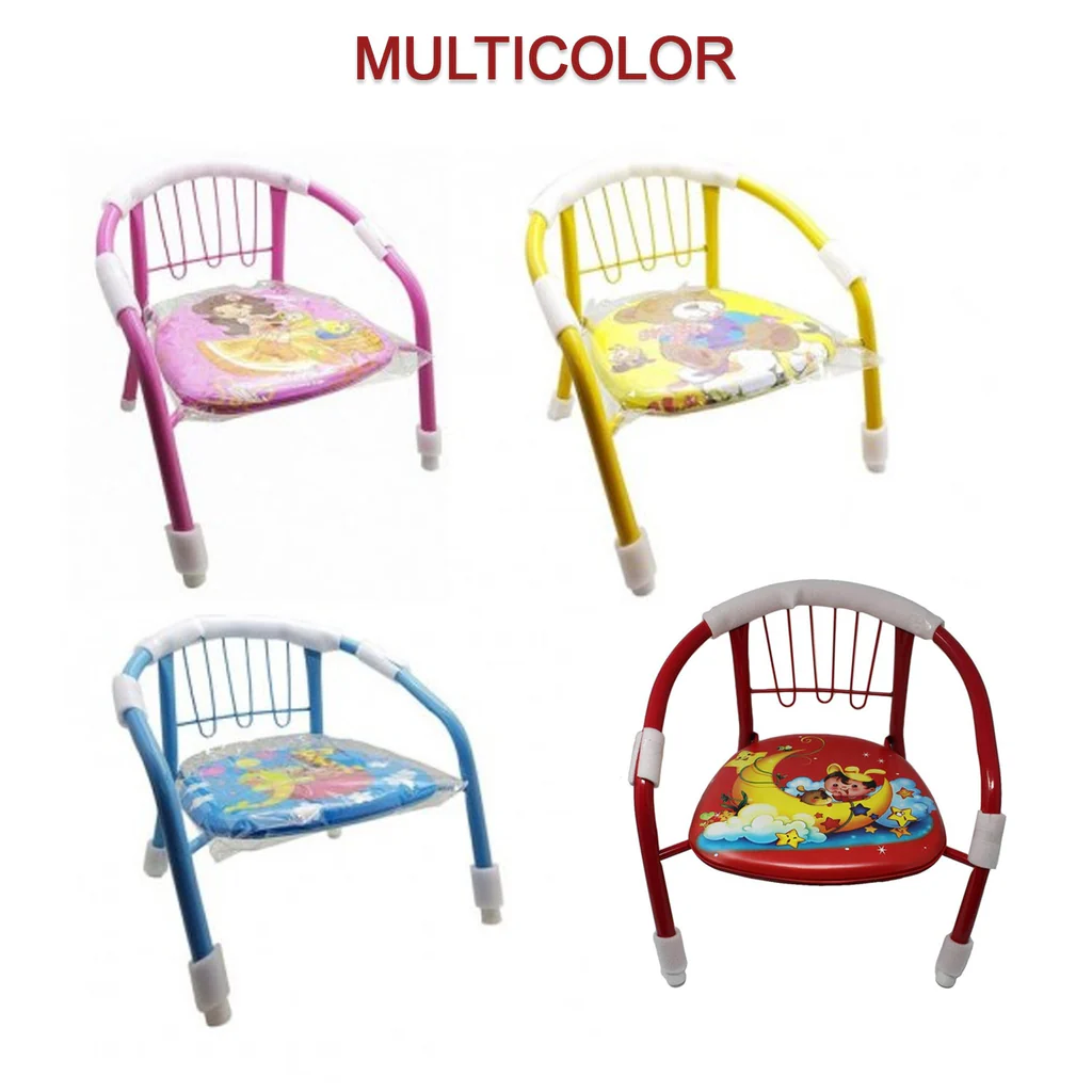 Cartoon baby chair with cushion and metal backrest support