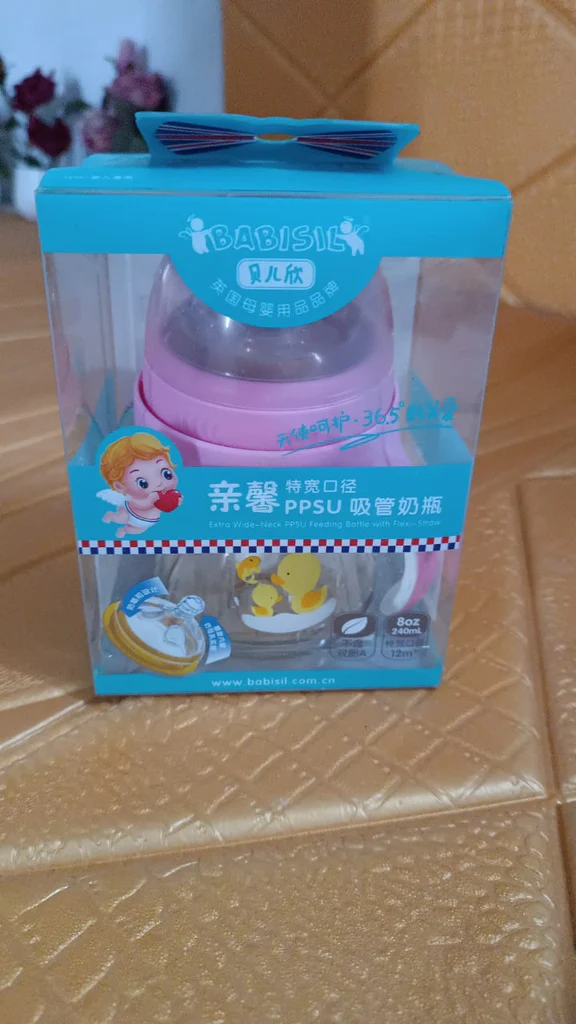 Baby feeding bottle with handles straw and brush for easy use