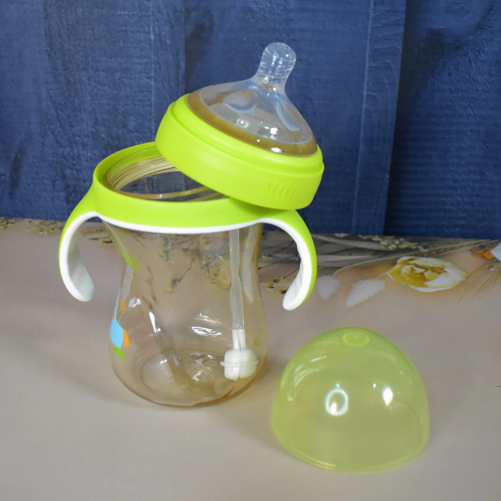 Baby Feeding Bottle with Handles Straw 300 ML