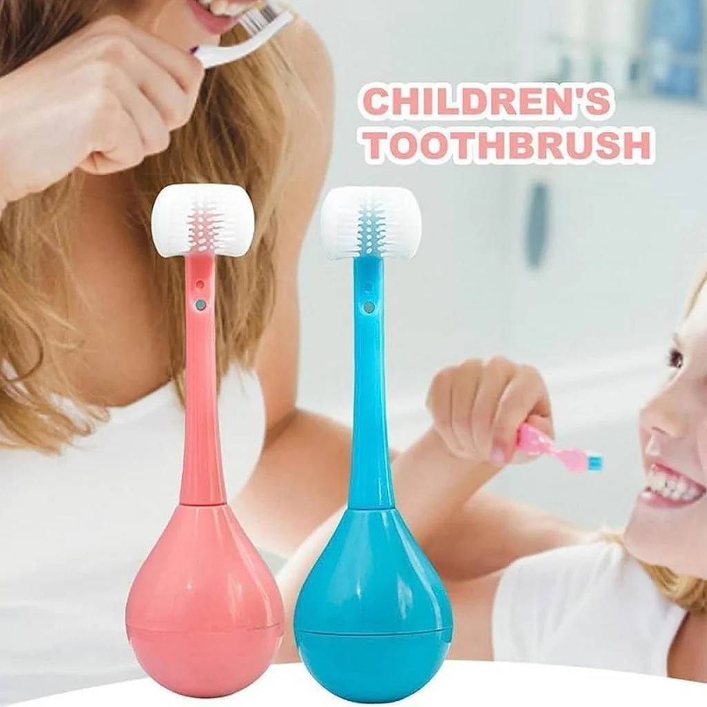 3 Sided Silicone Training Toothbrush for Kids Ages 2 to 12