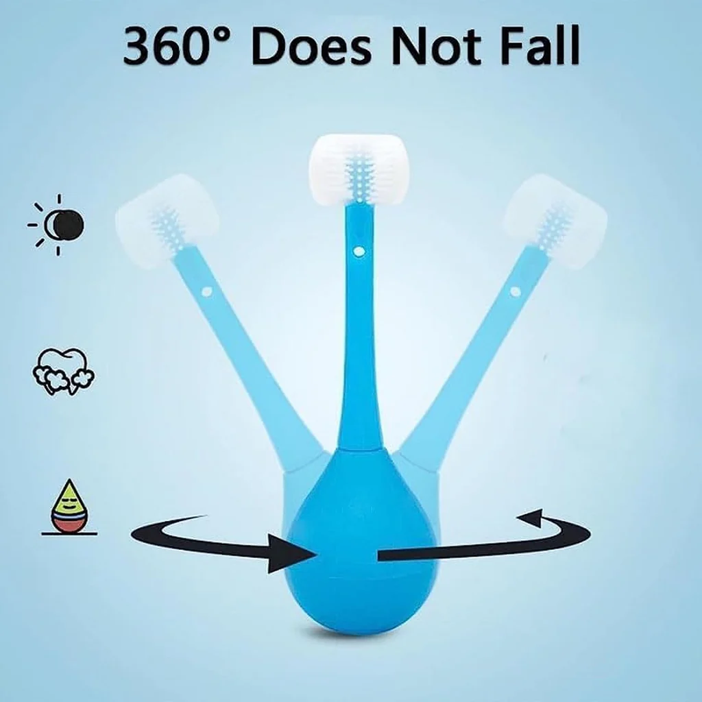 3 Sided Silicone Training Toothbrush for Kids Ages 2 to 12