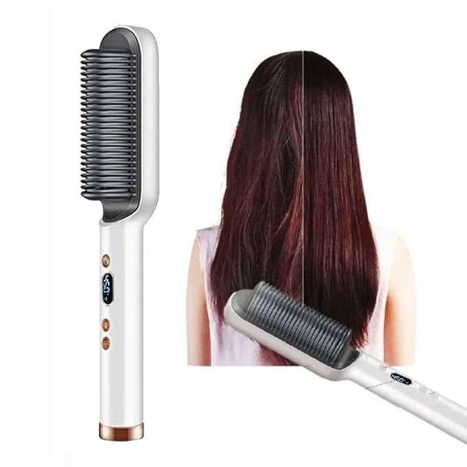 3 in 1 Electric Hair Straightener Brush with Temperature Control