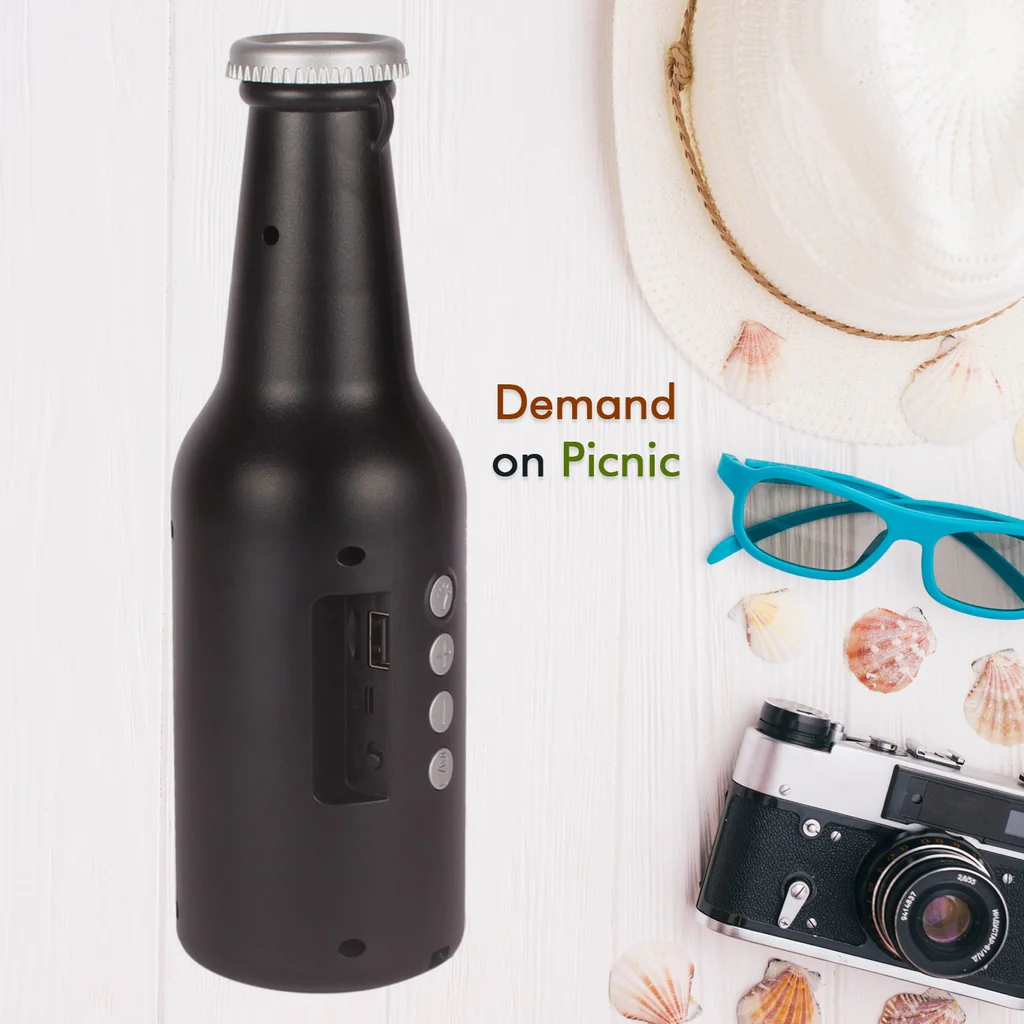 Bottle-Shaped Wireless Bluetooth Speaker with FM, USB & AUX Support