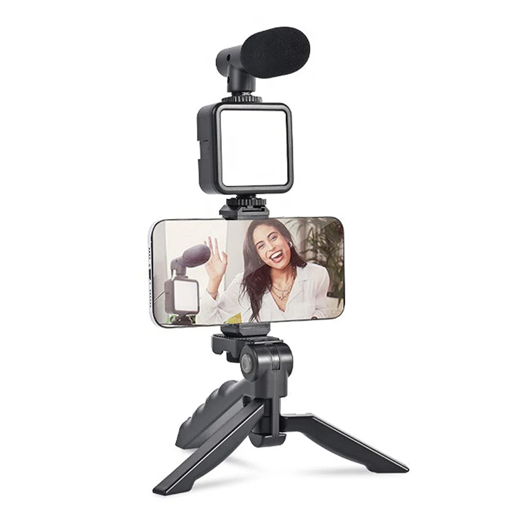 Vlogging Kit with Mic Mini Tripod LED Li...