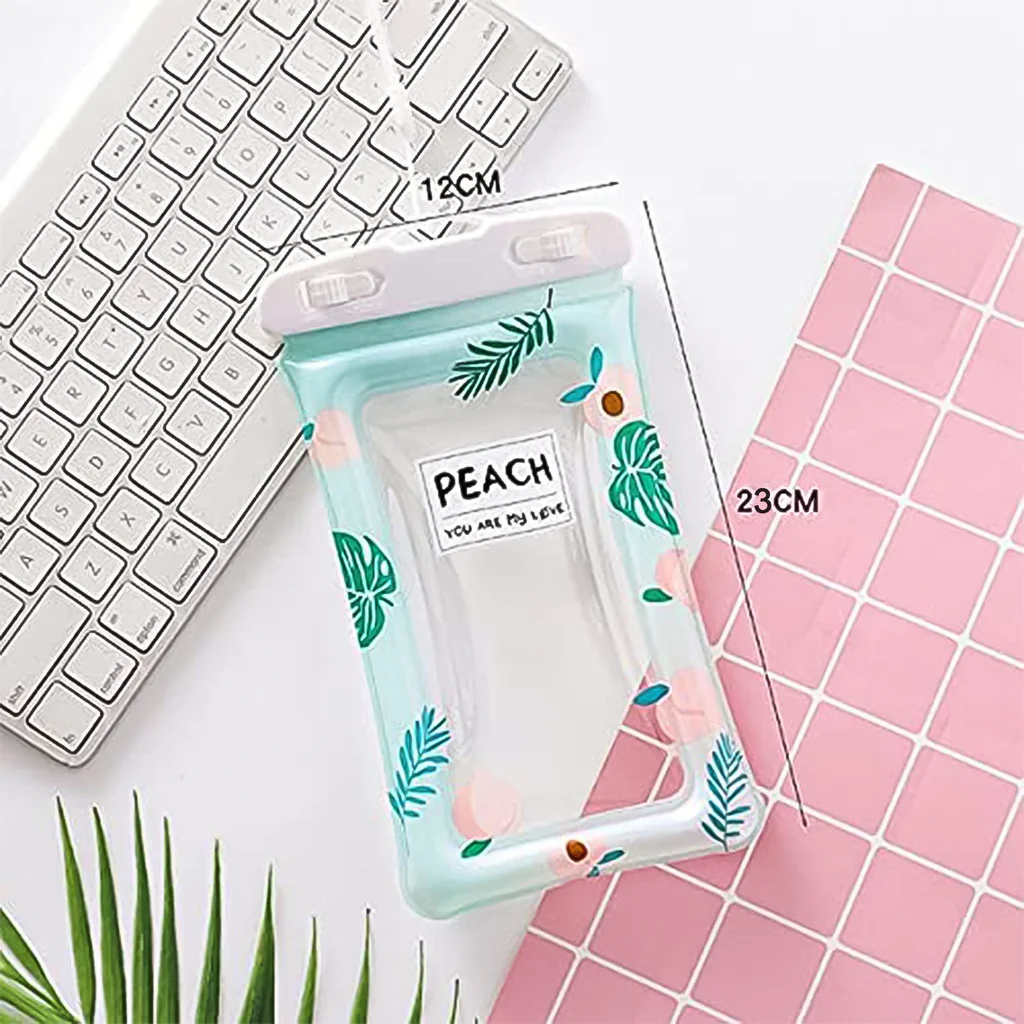 Waterproof Peach Transparent Mobile Pouch with Neck Strap