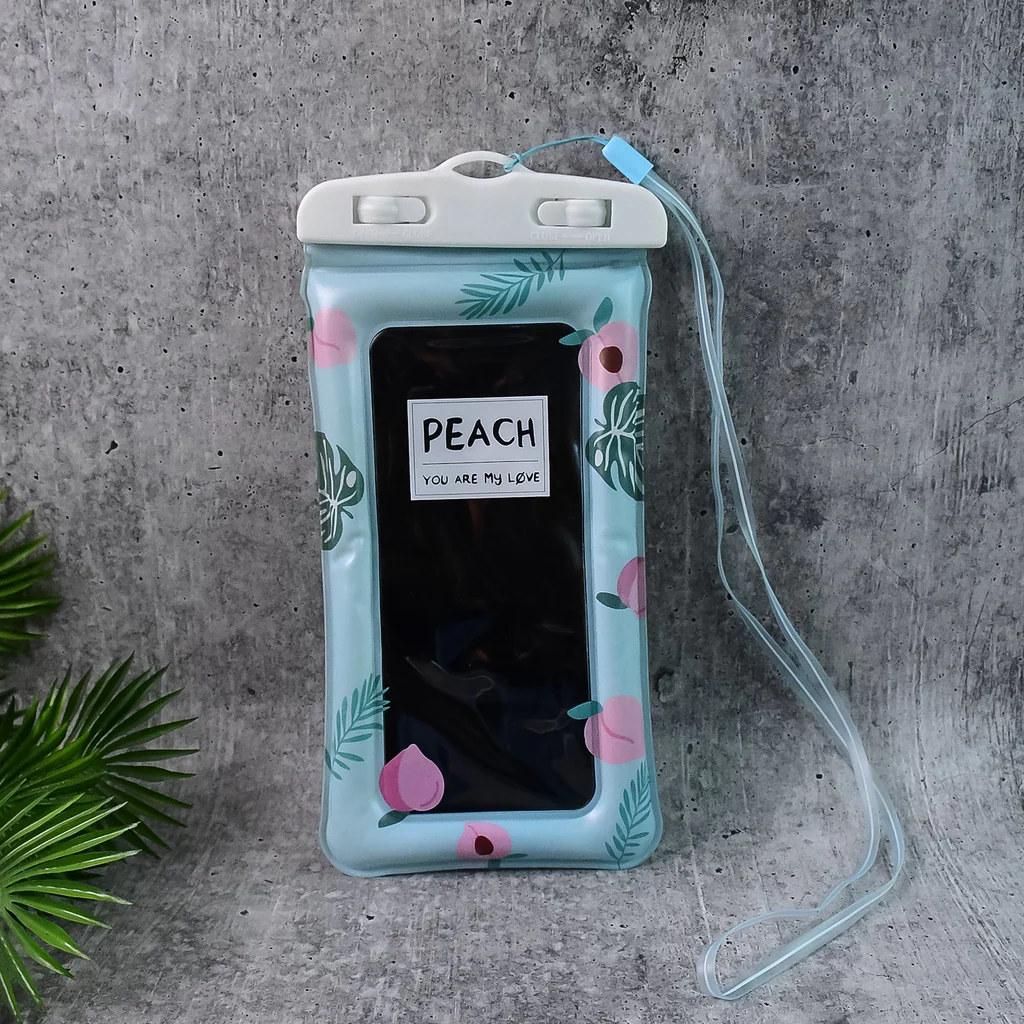Waterproof Peach Transparent Mobile Pouch with Neck Strap
