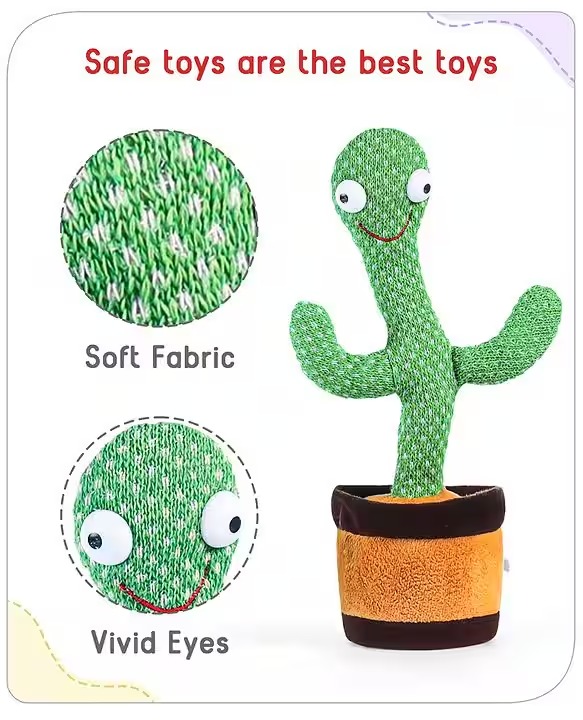 Electronic Dancing Cactus Toy with Lighting, Singing Cactus | Recording and Repeat Your Words | Cactus Mimicking Toy for Kids