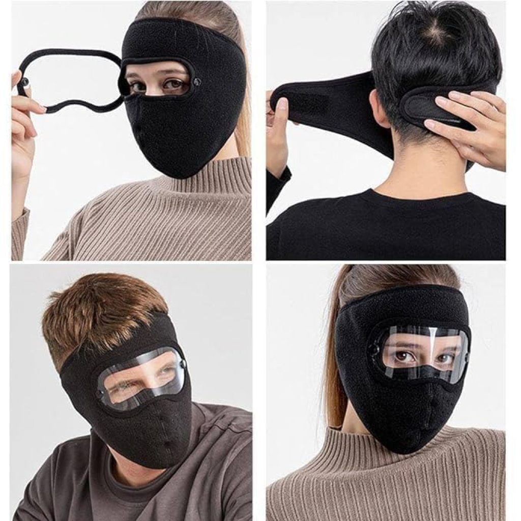 Warm Mask for Men & Women with HD Goggles | Full Face Winter Protection | Windproof Bicycle Mask | Washable Fleece Face Mask