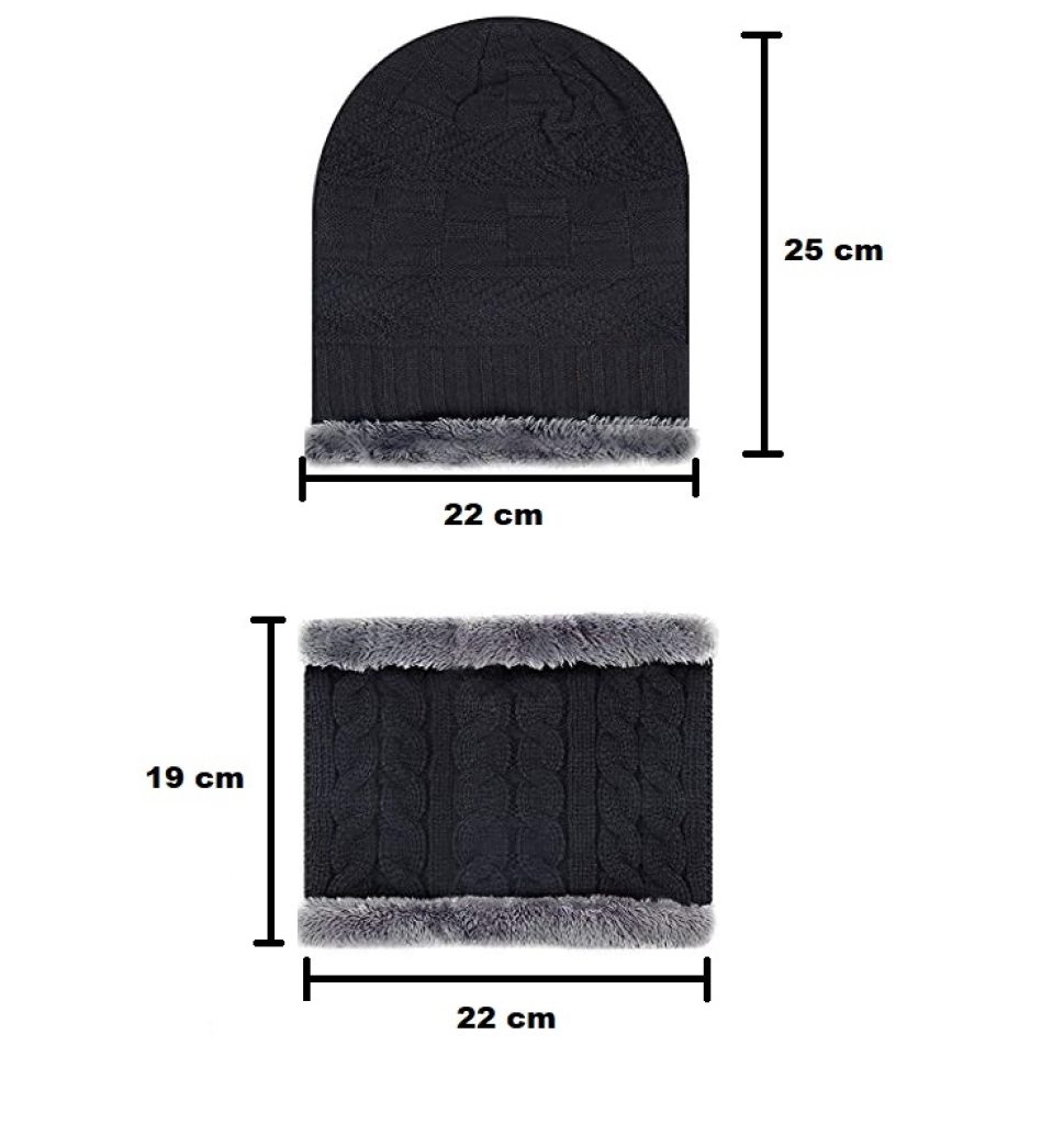 Winter Woolen Hat and Scarf Neck Scarf Warm Knit Hat Thick Fleece Lined Winter Hat & Scarf for Men Women