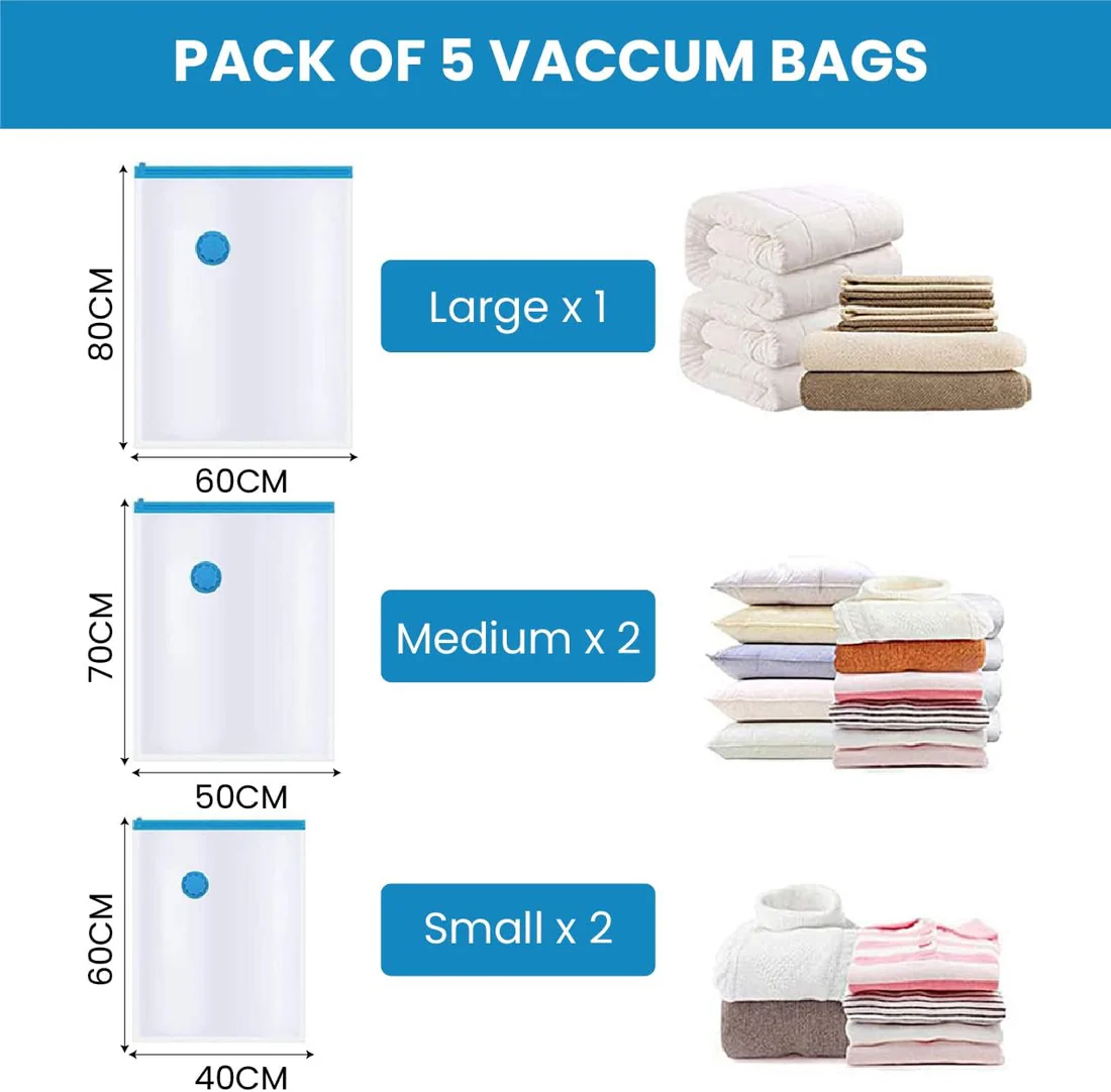 Vacuum Storage Compression Bags for Travel Clothes and Blankets