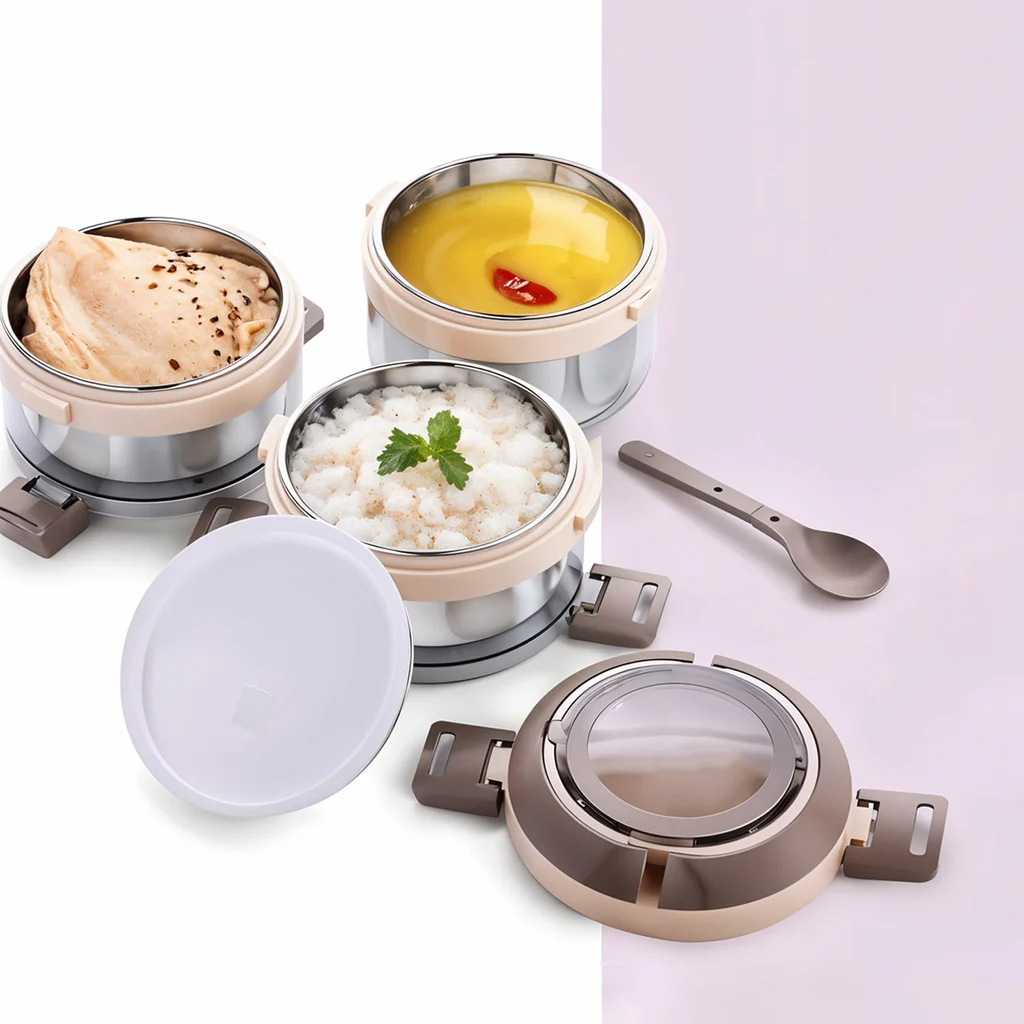 Ganesh Steko-3 Triple Layer Stainless Steel Insulated Lunch Box Set
