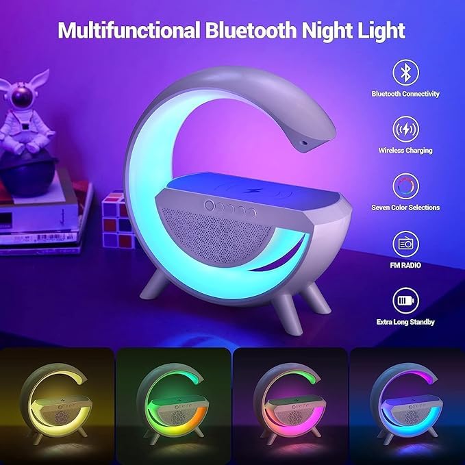 Bluetooth Speakers with 15w Wireless Mobile Charger, Rechargeable Led Desk Lamp, RGB Light and Sunrise Alarm Clock, Bedroom, Room Decor, Gift (RGB)