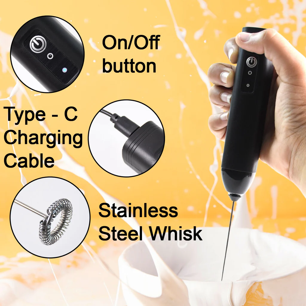 Small Electric Handheld Milk Frother with Stainless Steel Whisk