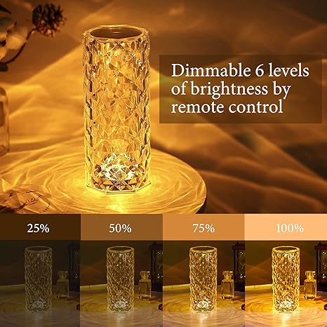 Crystal Lamp, 16 Color Changing Rose Diamond Table Lamp, USB Rechargeable Touch Night Lamp with Remote Control for Bedroom, Living Room, Party Decor (Multicolor Pack of 1) LED