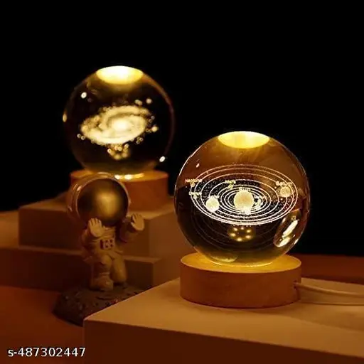 3D Crystal Ball Solar System LED Light, DIY Planetarium | Glass Ball Night LED Lamp with Woodern Base, Christmas, New Year, Birthday, Decorations Gifts for Men, Women Kids Boys Girls Teens (Galaxy)