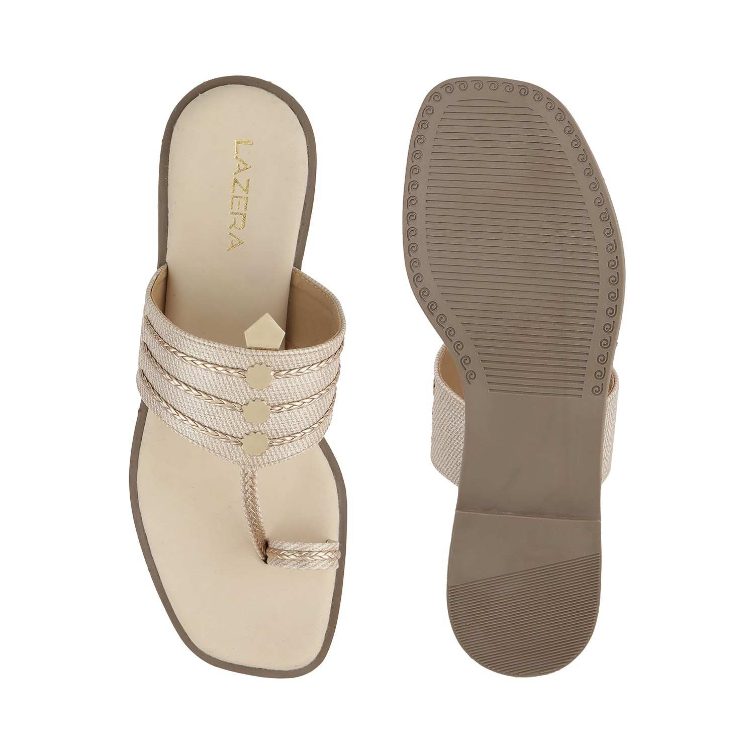 Women’s Indo-Western Kolhapuri Toe-Ring Flats | Braided & Shimmer Straps