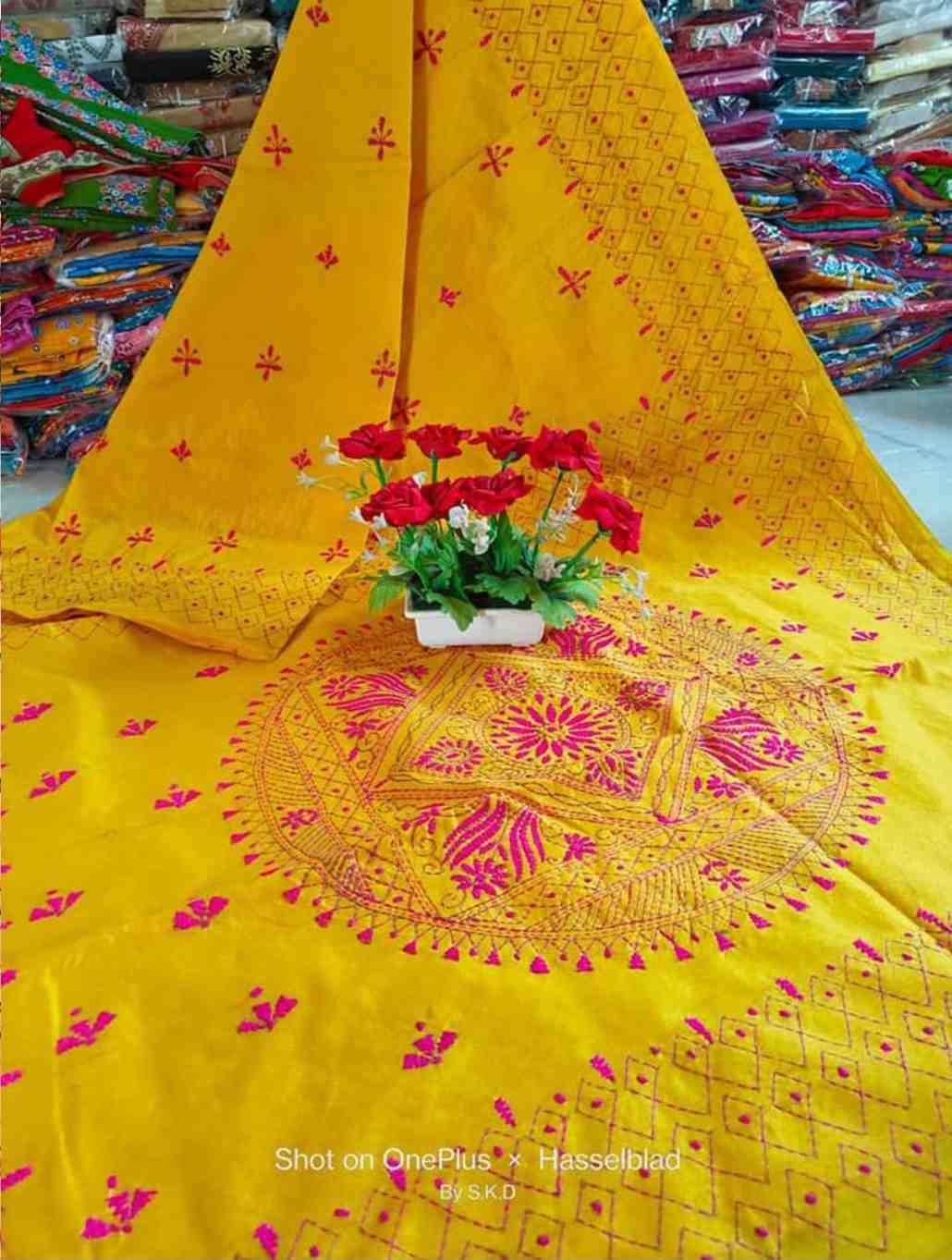 Traditional Authentic Handwoven Kantha Stitch Raw Silk Saree with Blouse Piece | Handcrafted Kantha Work Saree