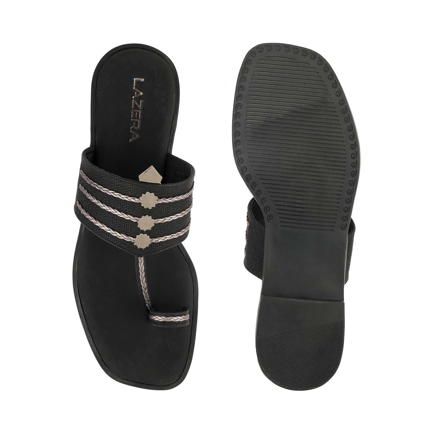 Women’s Indo-Western Kolhapuri Toe-Ring Flats | Braided & Shimmer Straps