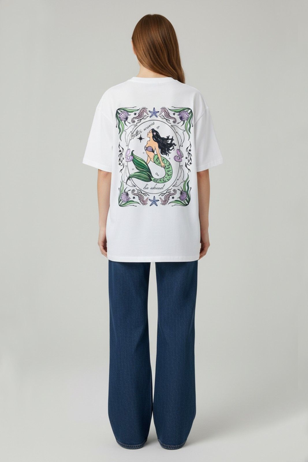 MERMAID GRAPHIC PRINTED OVERSIZED T-SHIR...