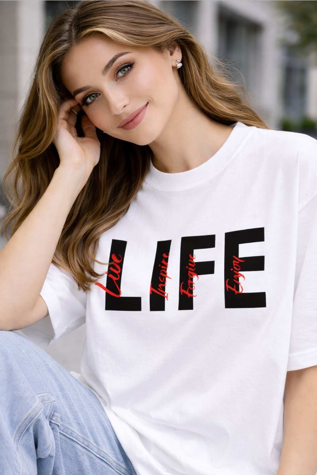 LIFE GRAPHIC PRINTED OVERSIZED TEE