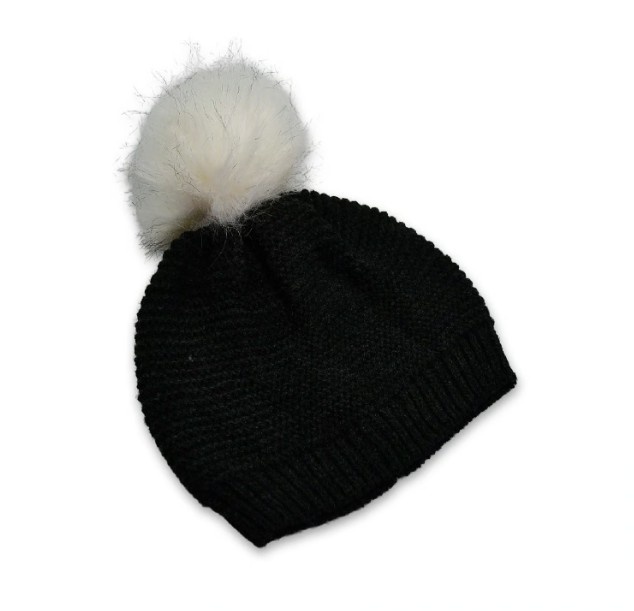 Winter Knit Beanie with Faux Fur Pom-Pom