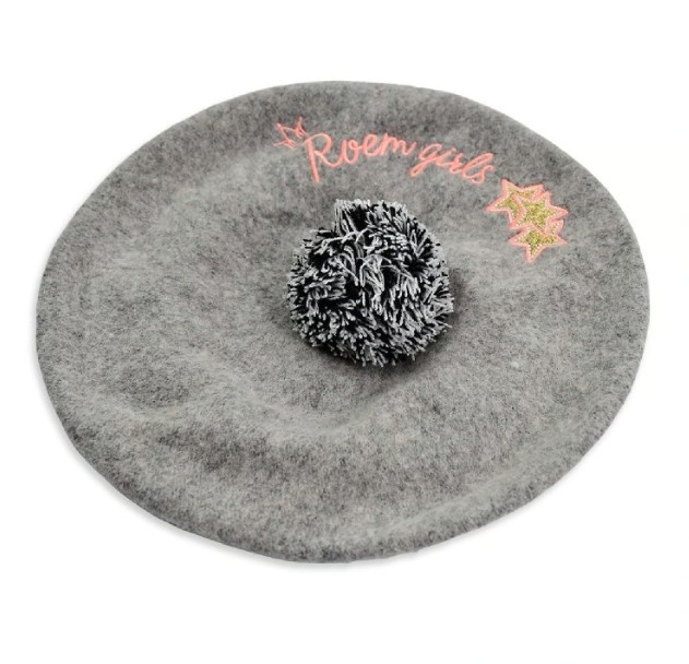 Woolen Beret Cap with Pom-Pom for Women