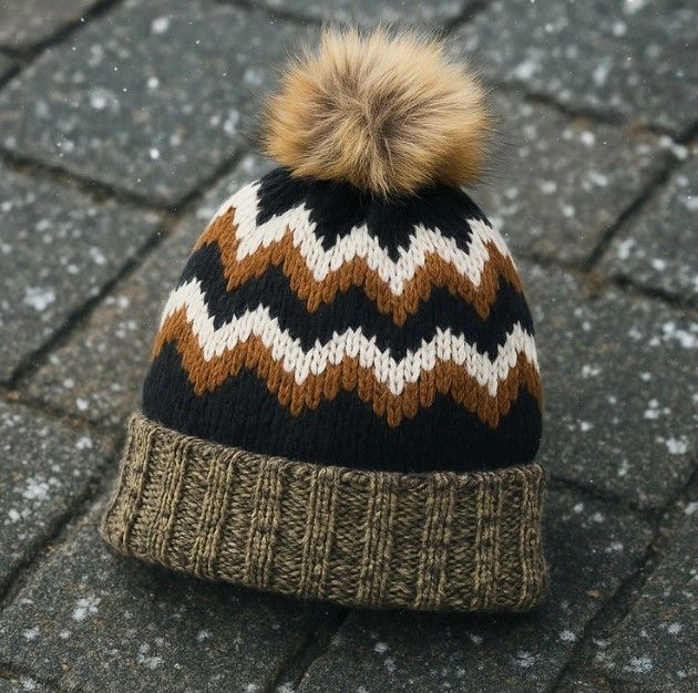 Winter Knitted Beanie with Faux Fur Pom-Pom