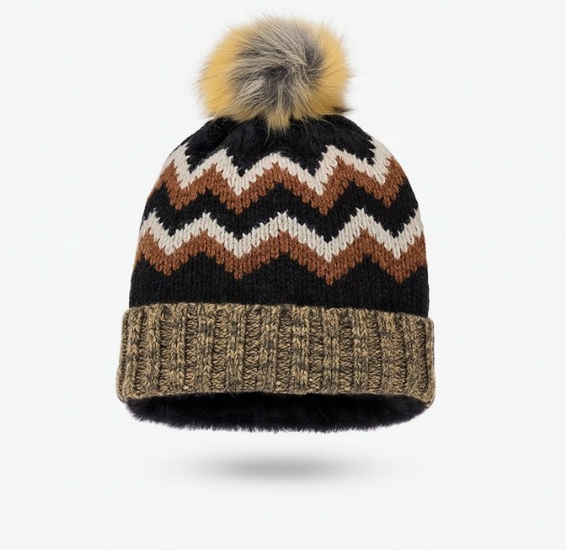 Winter Knitted Beanie with Faux Fur Pom-Pom
