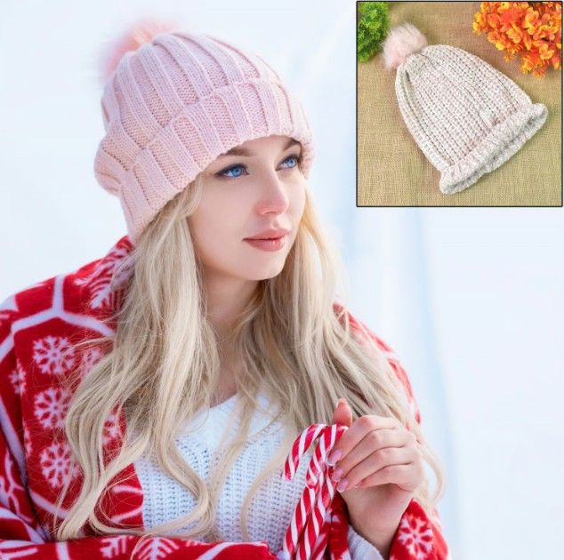 Women’s Winter Knit Beanie with Faux Fur...