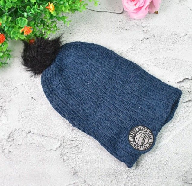 Winter Ribbed Knit Beanie with Pom-Pom