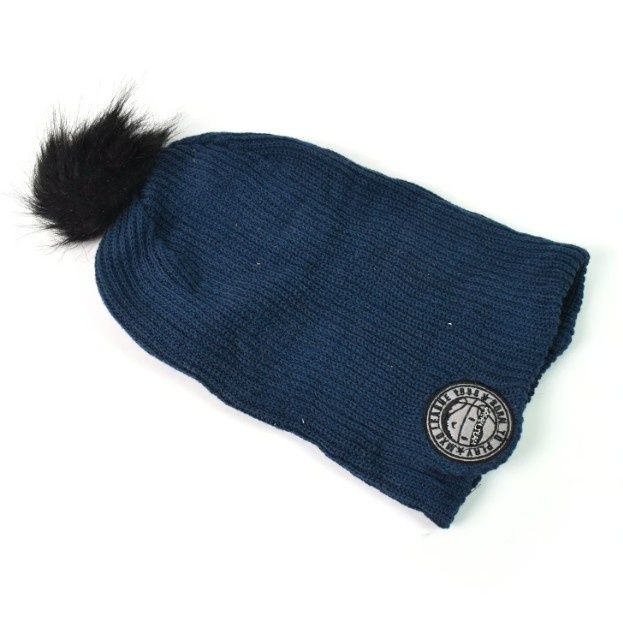 Winter Ribbed Knit Beanie with Pom-Pom