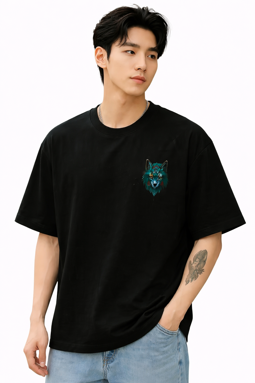 Mens printed cotton round neck half sleeve oversized tshirt