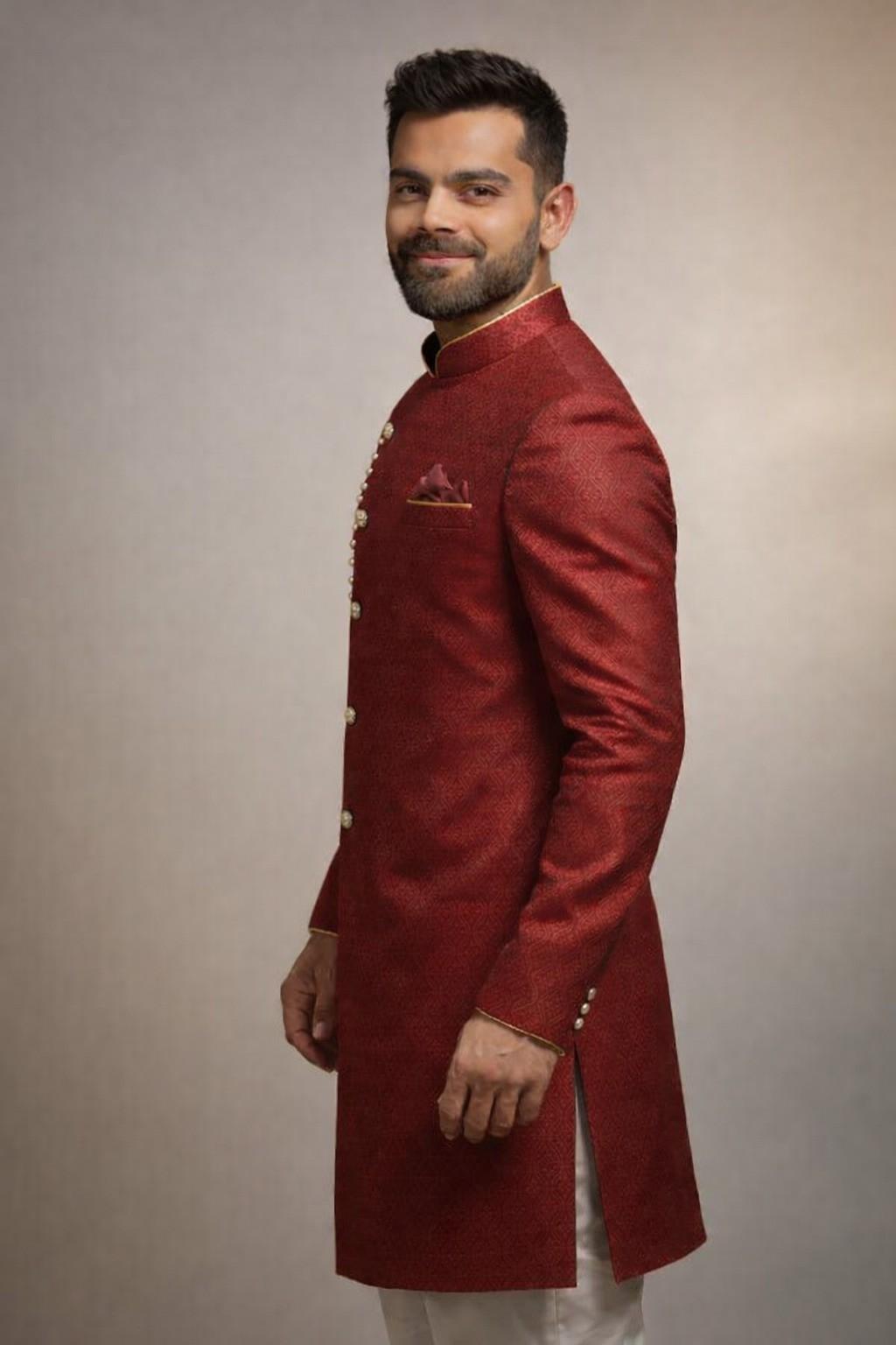 Men’s Indo-Western Sherwani in Rich Jacquard Fabric – Luxury Ethnic Wear