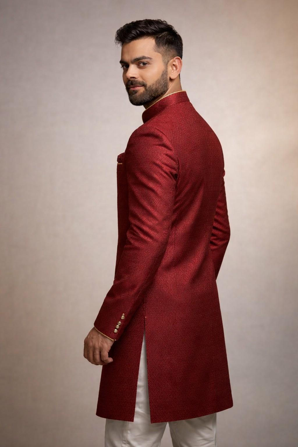 Men’s Indo-Western Sherwani in Rich Jacquard Fabric – Luxury Ethnic Wear