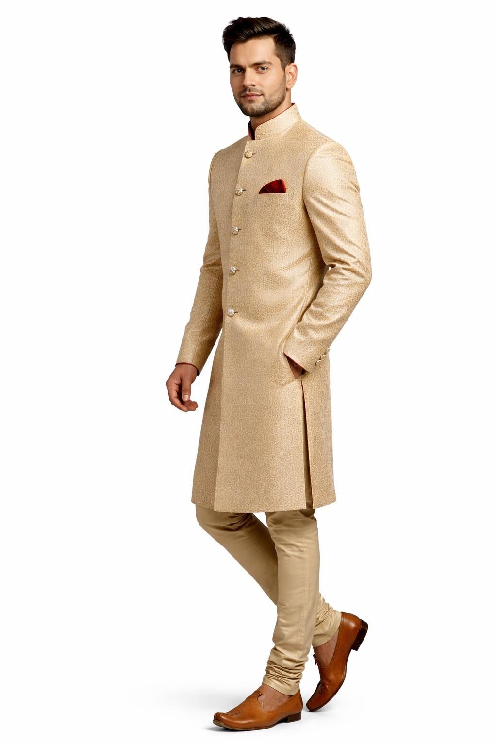 Men’s Designer Indo-Western Sherwani in Premium Jacquard Fabric – Festive Ethnic Wear