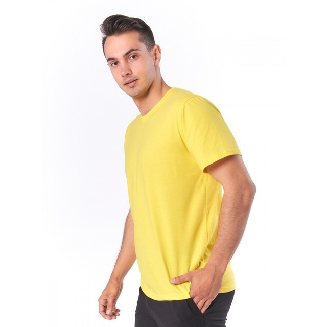 Men’s Plain Yellow Cotton T-Shirt – Solid Casual Round Neck Regular Fit Basic Tee