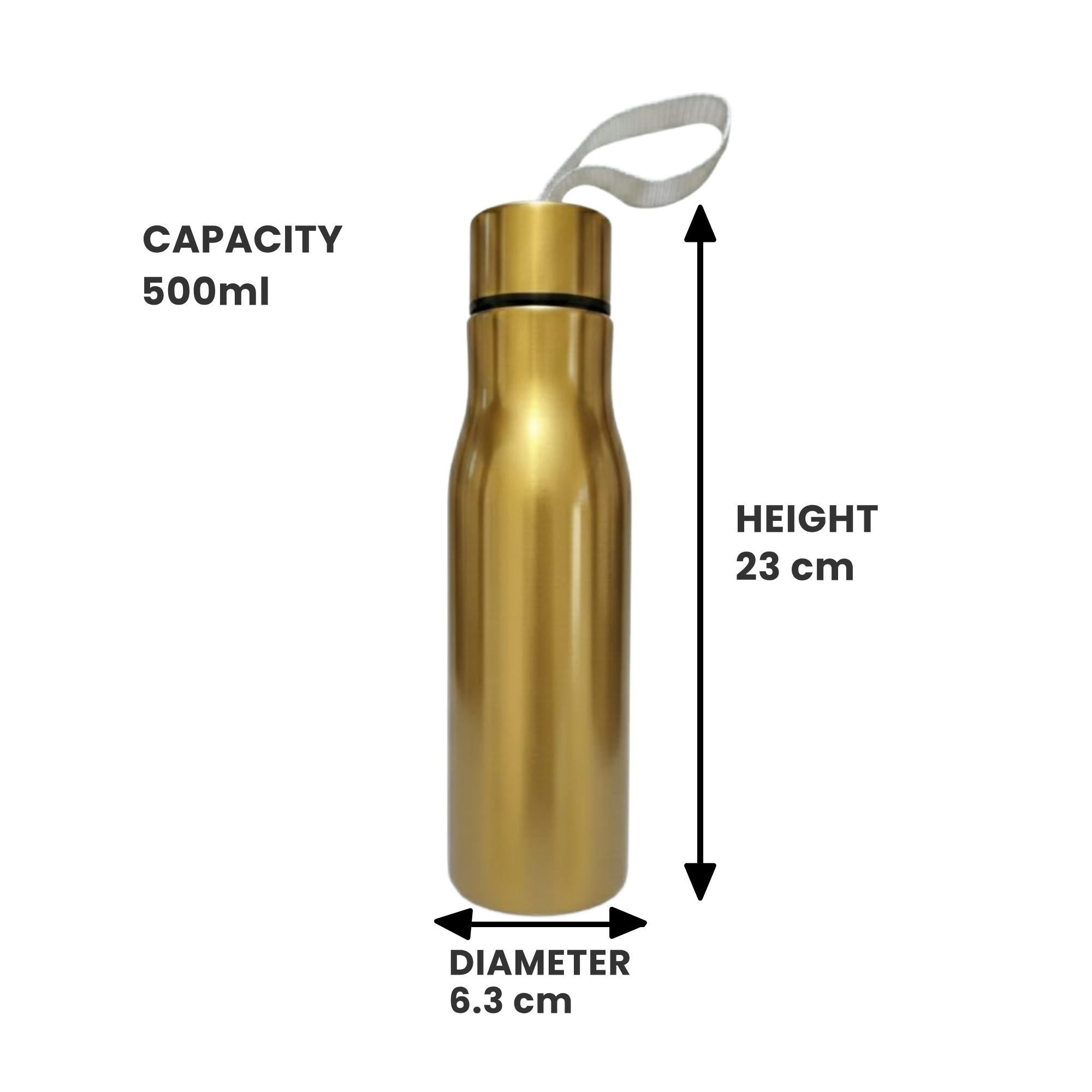Premium Stainless Steel Water Bottle - 500ml (Assorted Metallic Colors)